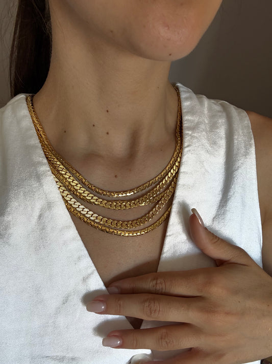 Collier multi-rangs chaines dorées vintage
