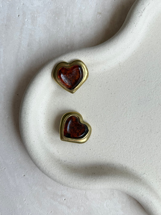 Boucles d’oreilles vintage coeurs ambrés