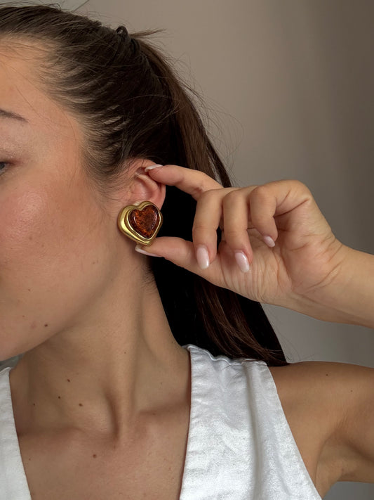 Boucles d’oreilles vintage coeurs ambrés
