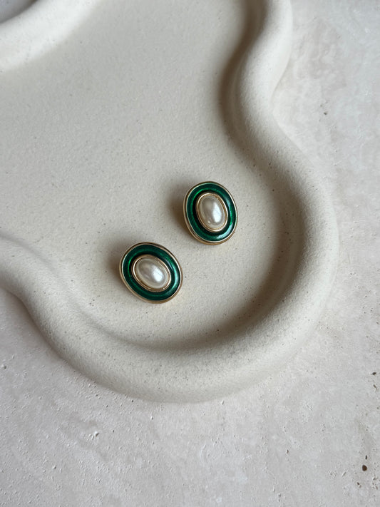 Boucles d’oreilles vintage vertes et perles