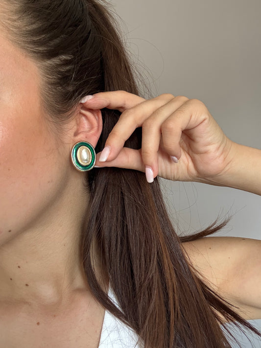Boucles d’oreilles vintage vertes et perles