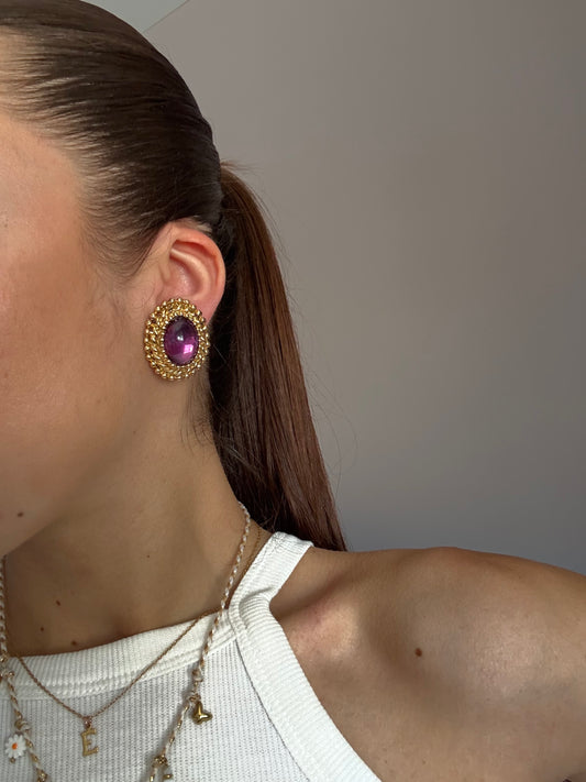 Boucles d’oreilles vintage violettes ovales