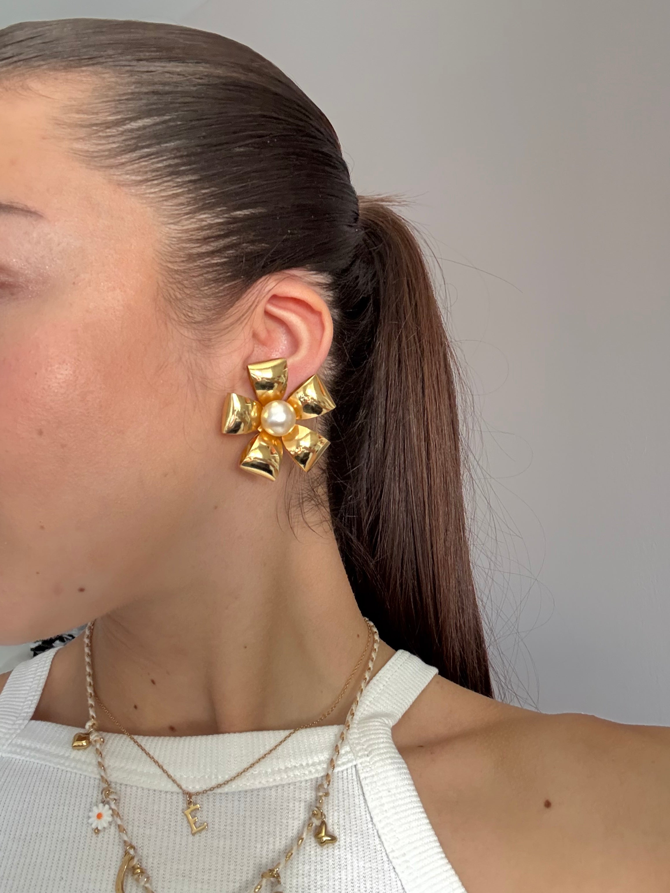 XL vintage floral faux pearl earrings