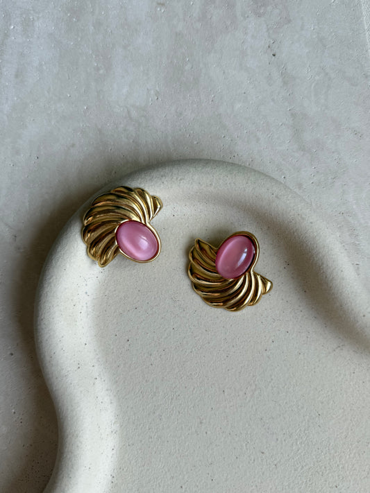 Boucles d’oreilles vintage cabochons roses
