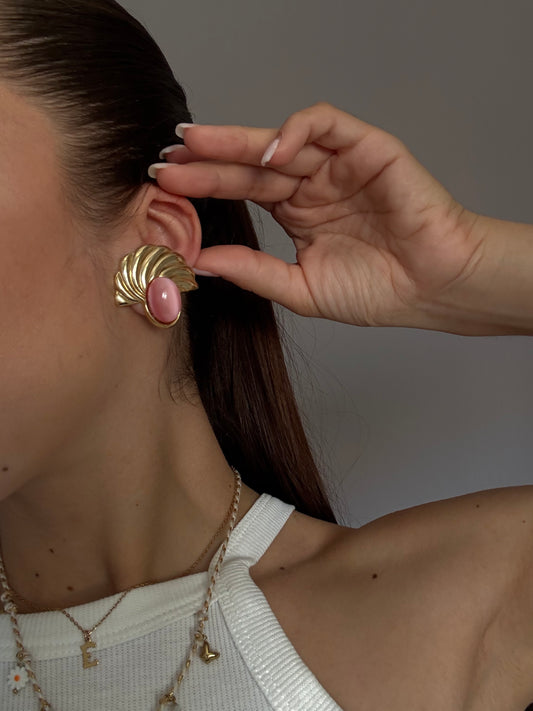 Boucles d’oreilles vintage cabochons roses