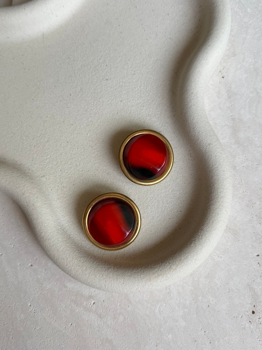 Boucles d’oreilles vintage cabochons rouge orangé