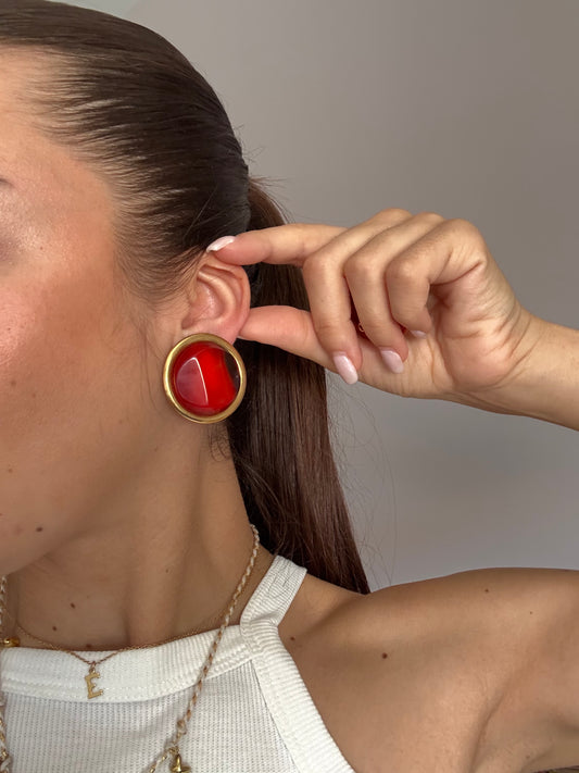 Boucles d’oreilles vintage cabochons rouge orangé