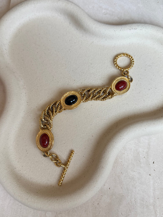Bracelet Monet vintage - maille et cabochons colorés
