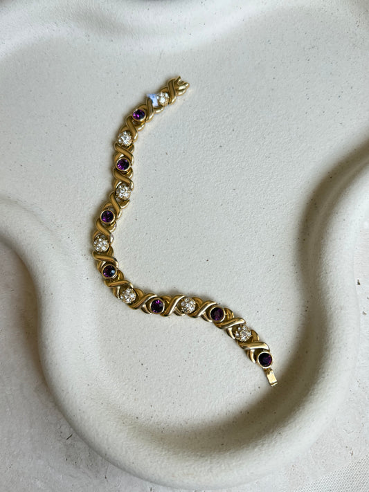 Bracelet vintage - maille et strass violets