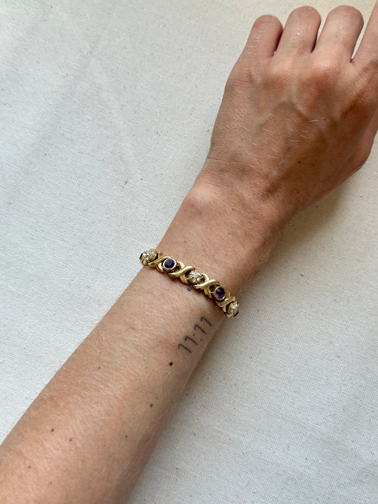 Bracelet vintage - maille et strass violets