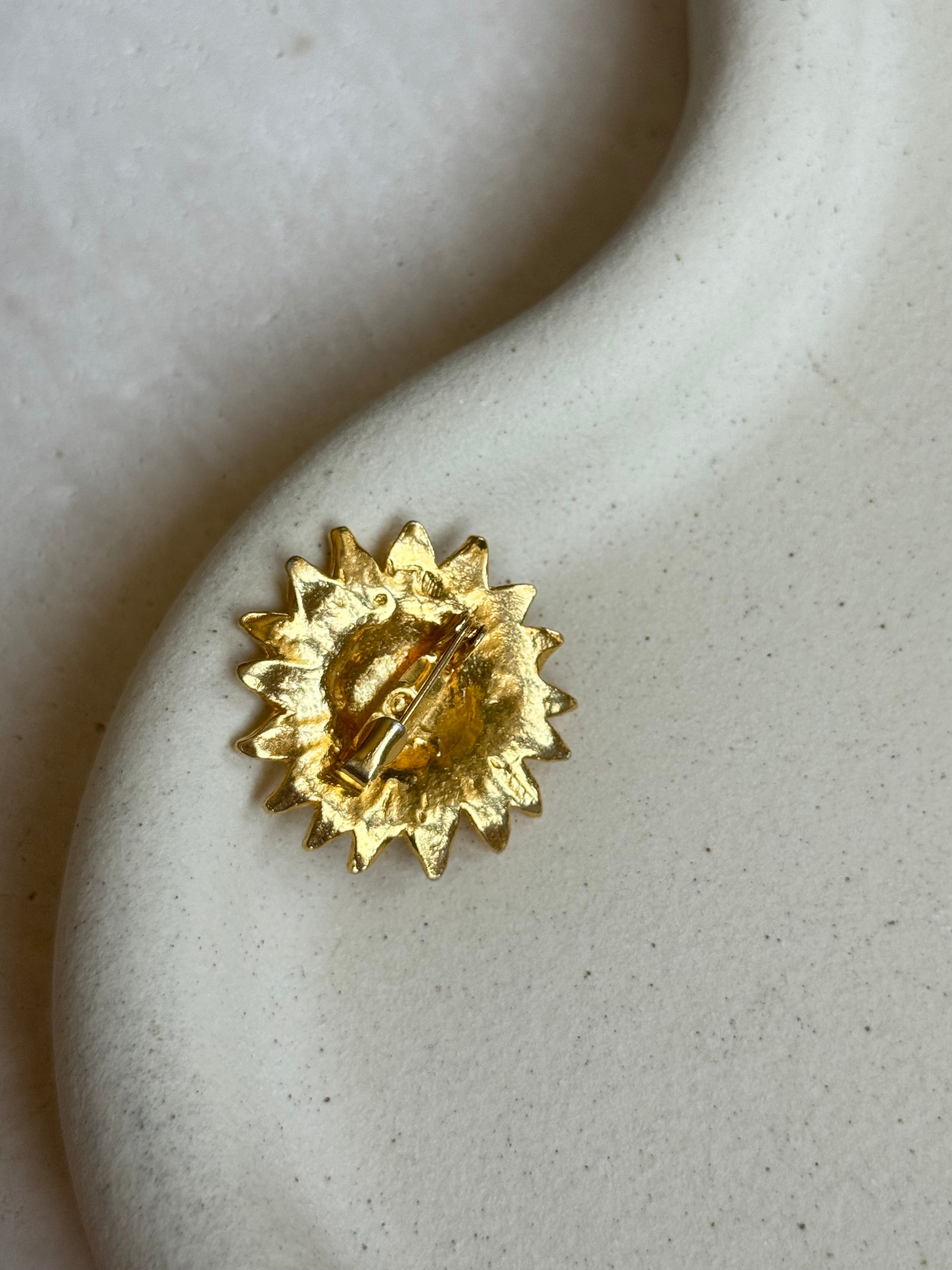 Broche tournesol doré vintage