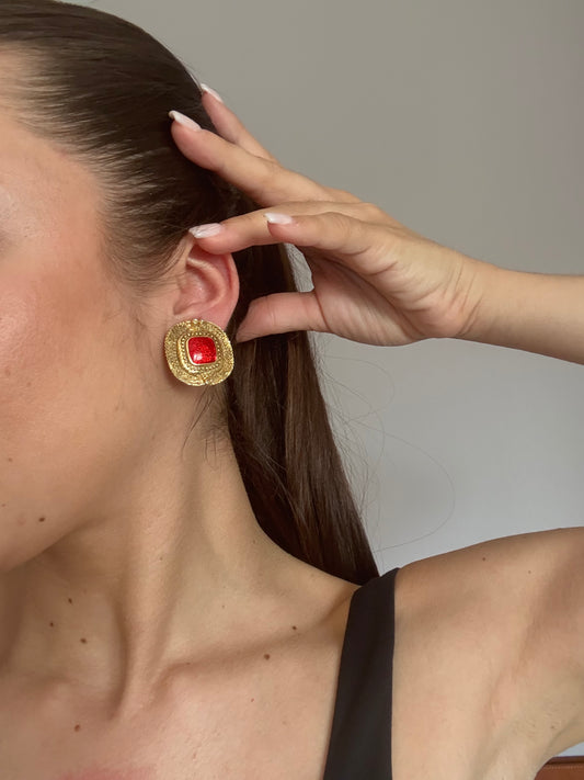 Boucles d’oreilles vintage carrées rouges