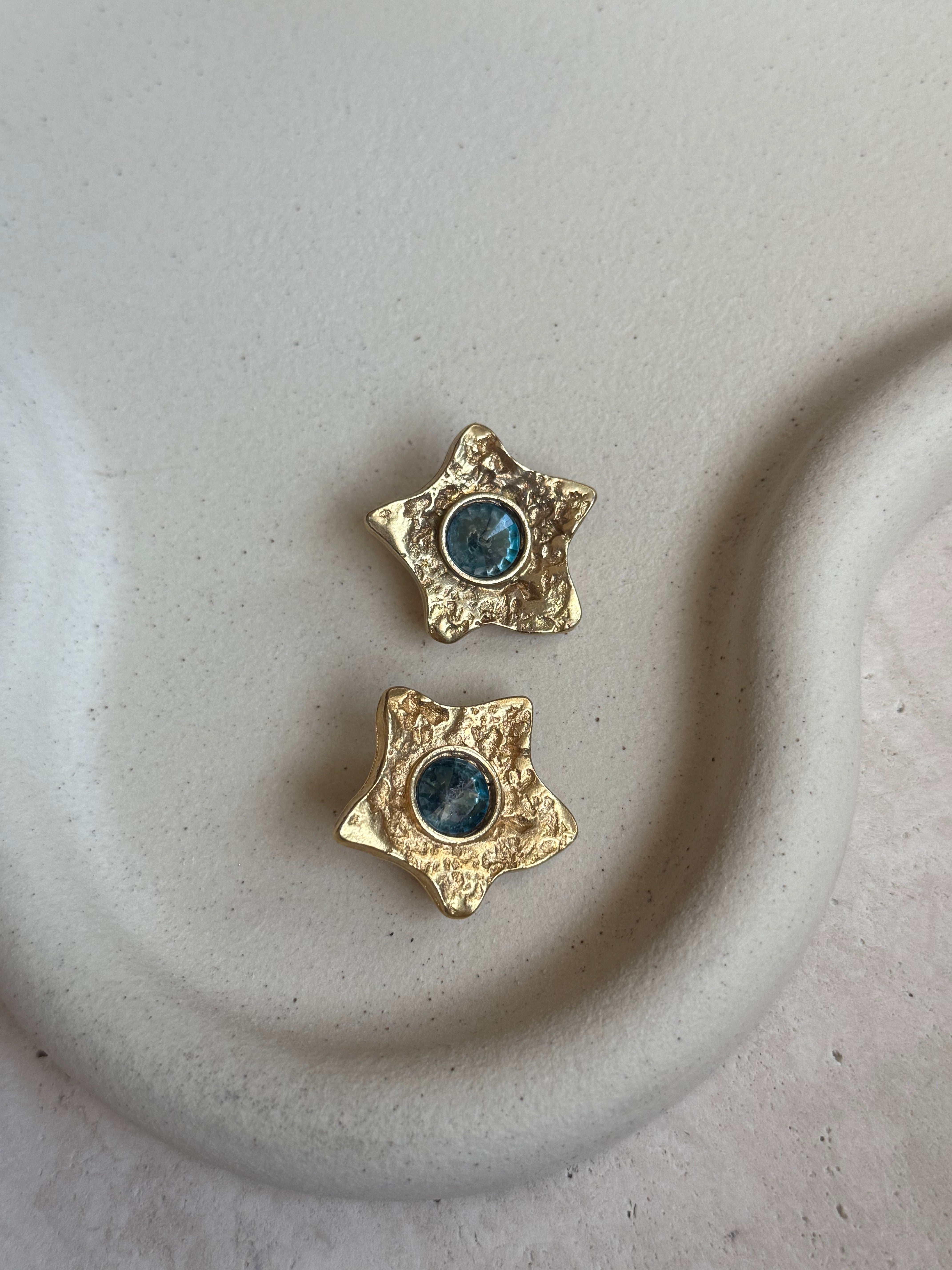 Boucles d’oreilles vintage étoiles strass bleus