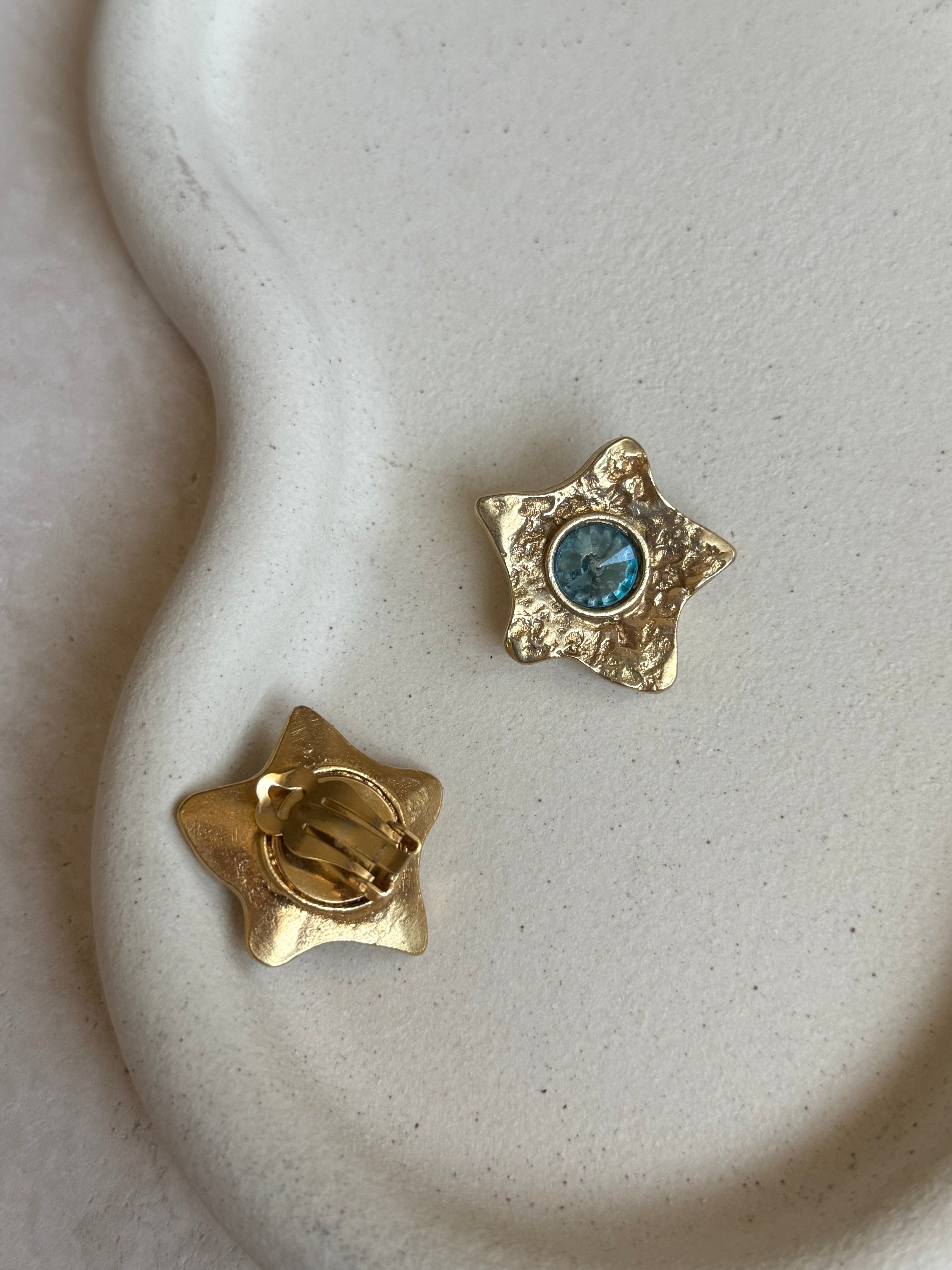 Boucles d’oreilles vintage étoiles strass bleus