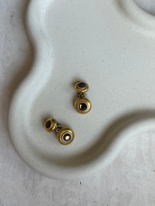Boucles d’oreilles pendantes vintage - Strass marrons