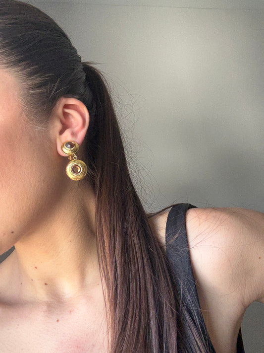 Boucles d’oreilles pendantes vintage - Strass marrons