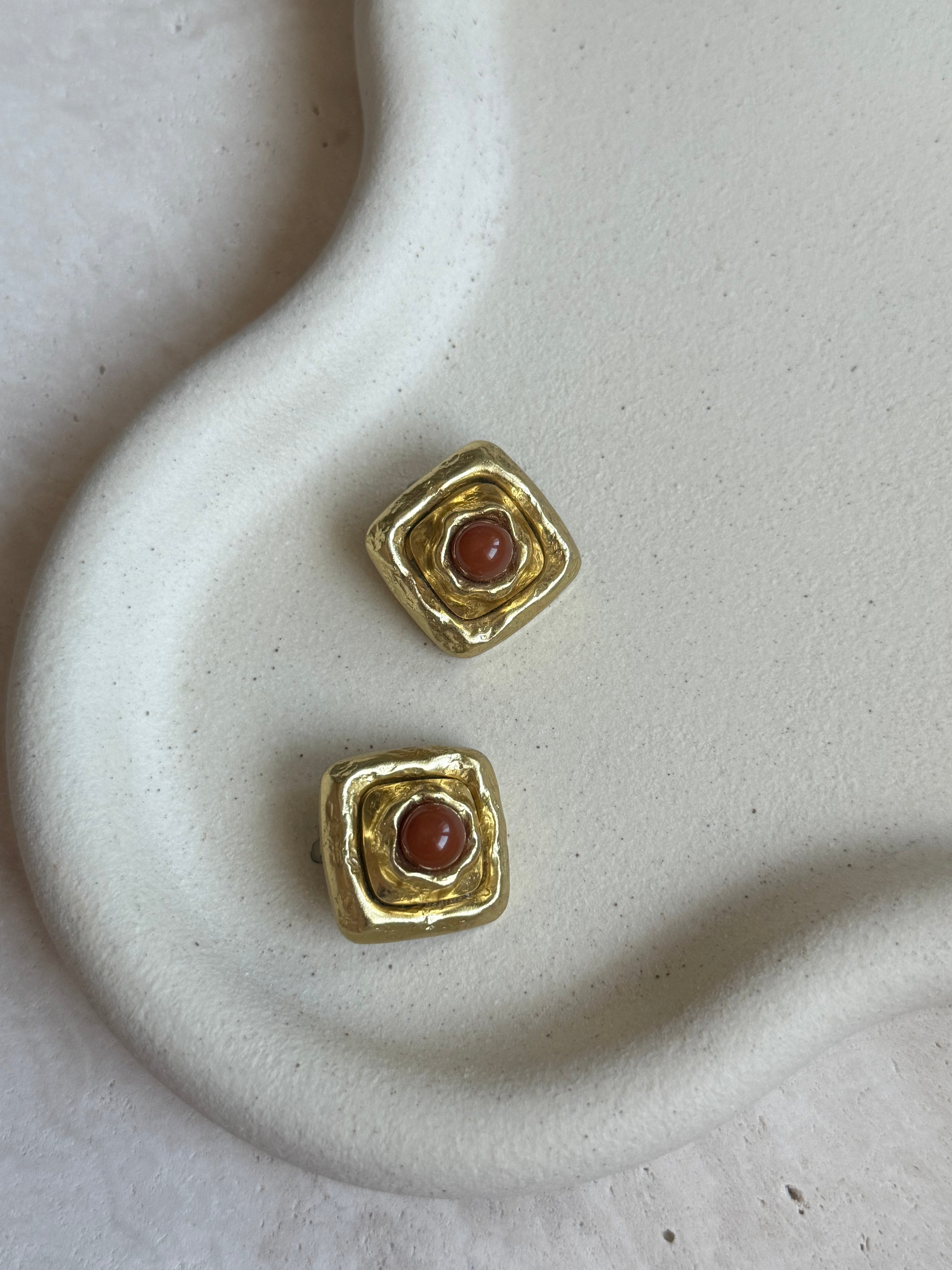 Boucles d’oreilles vintage carrées terracotta