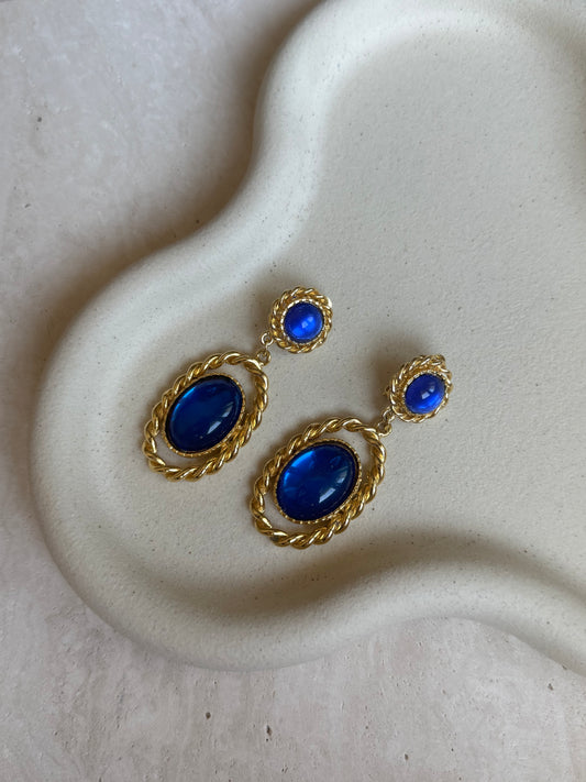Boucles d’oreilles pendantes vintage - Cabochons bleu roi