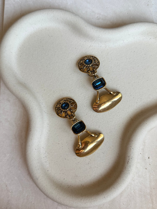 Boucles d’oreilles pendantes vintage - Cabochons bleu nuit