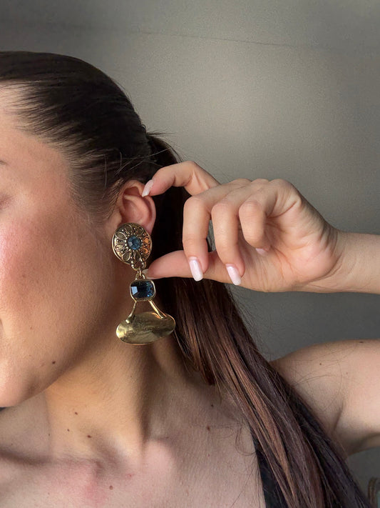 Boucles d’oreilles pendantes vintage - Cabochons bleu nuit