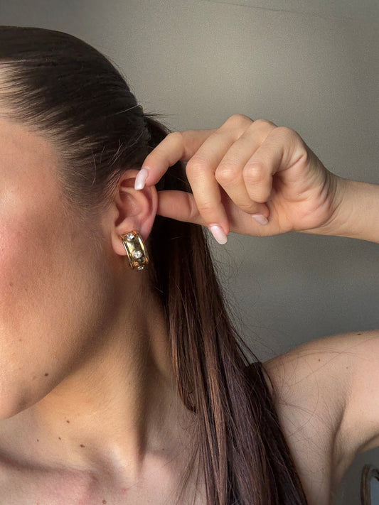 Boucles d’oreilles vintage créoles strass blancs