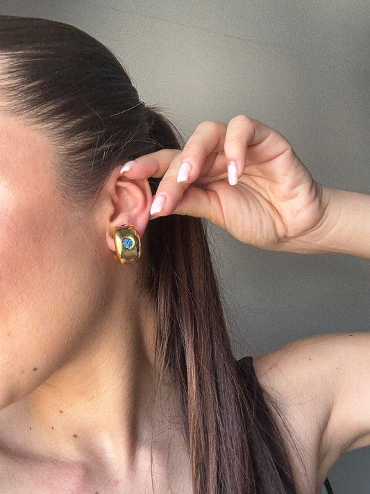 Boucles d’oreilles vintage - Créoles strass bleus