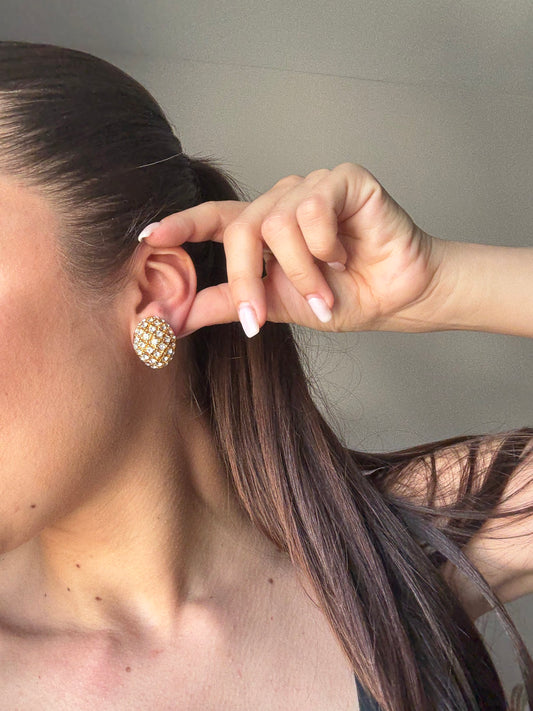 Boucles d’oreilles vintage créoles strass blancs