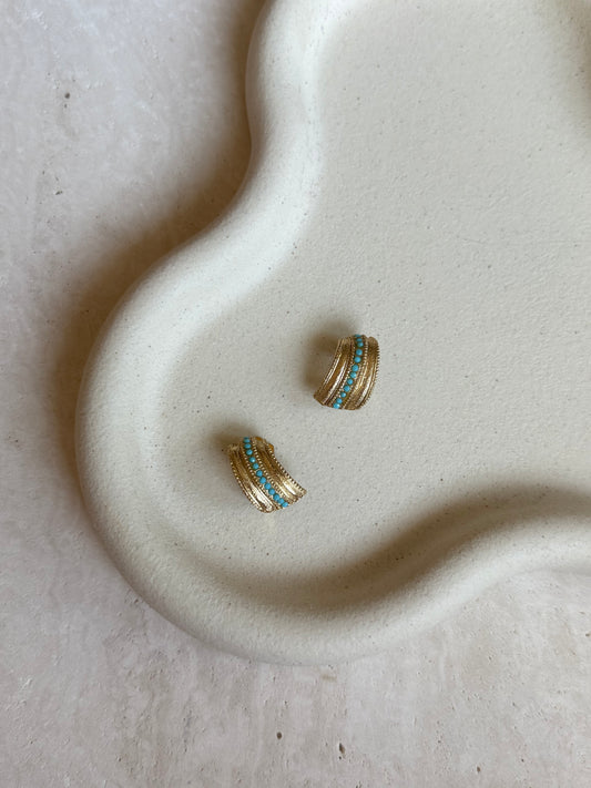 Boucles d’oreilles vintage créoles perles turquoises