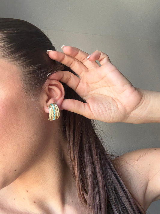 Boucles d’oreilles vintage créoles perles turquoises