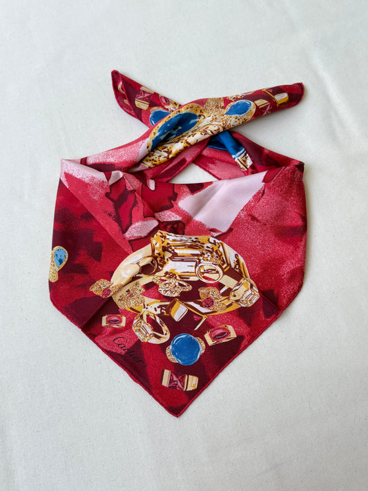 Foulard Cartier – Modèle rouge et bijouteries