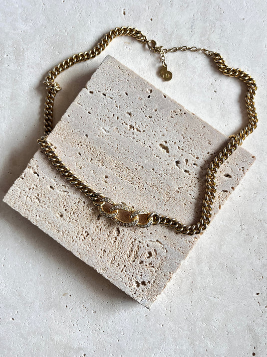 Collier Christian Dior vintage - Maillons entrelacés strass