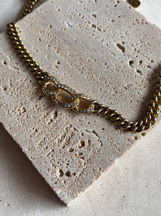 Collier Christian Dior vintage - Maillons entrelacés strass