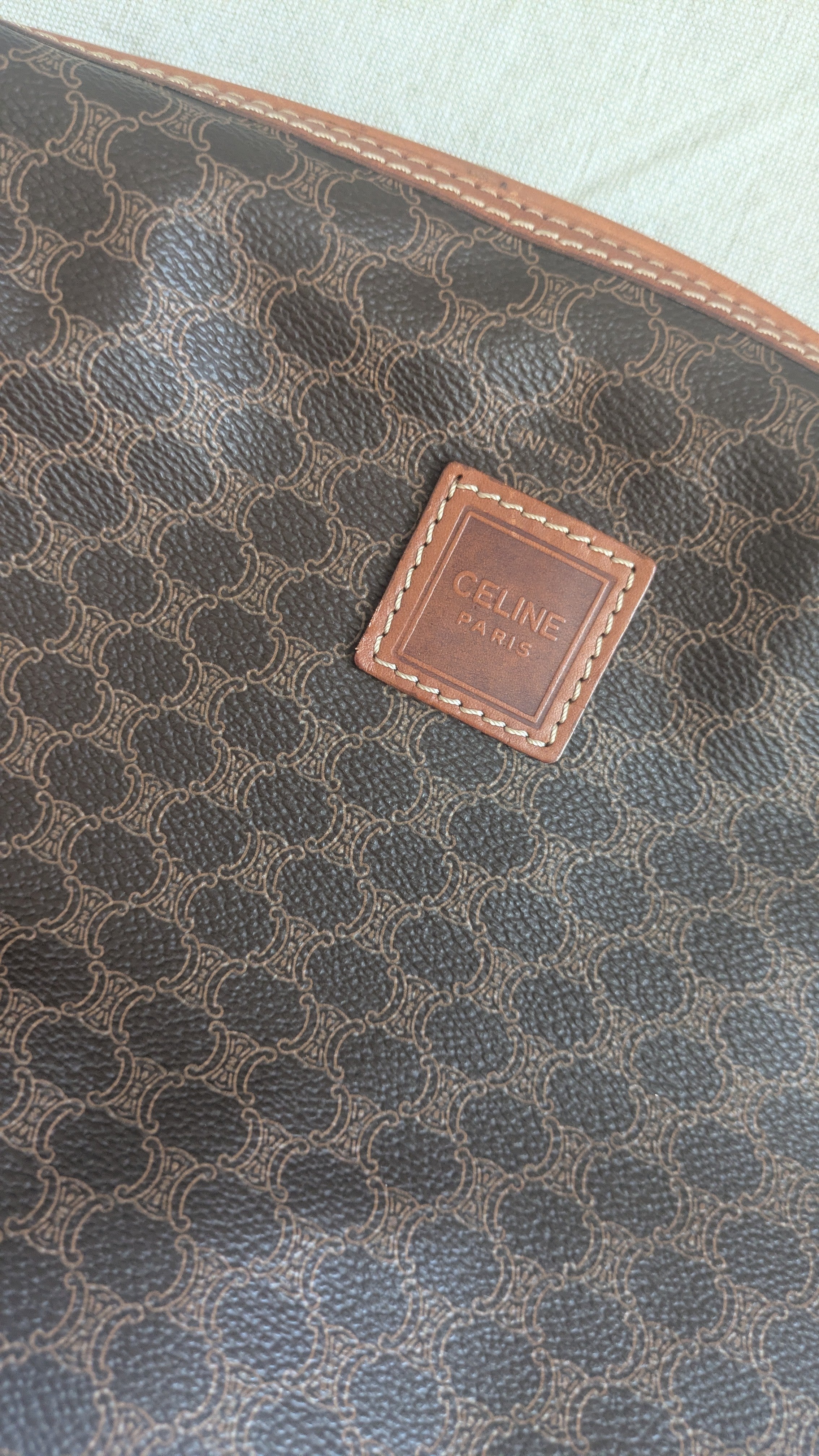 Trousse Céline vintage - Toile triomphe et cuir cognac