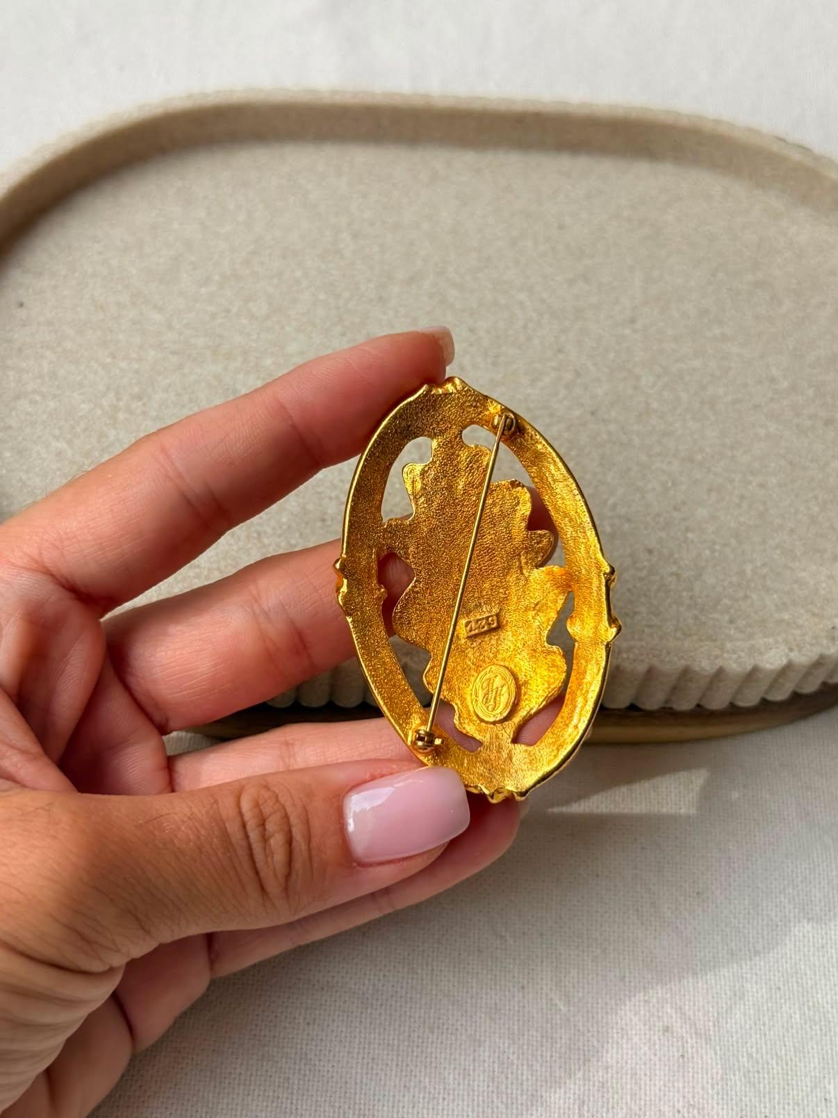 Broche Inès De La Fressange vintage - Feuille dorée